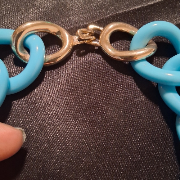 Kenneth Jay Lane Light Blue and Gold Resin Necklace. 19 In Long. - Picture 6 of 7